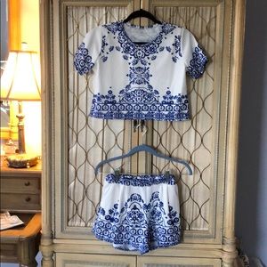 Blue and White Shorts and Crop top set